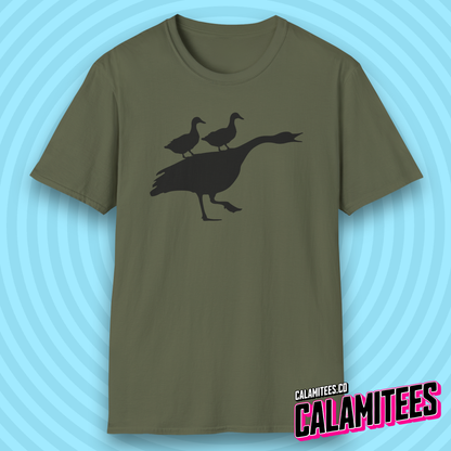 Duck Duck Goose Two Ducks Riding a Honking Goose Funny T-Shirt