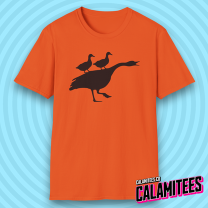 Duck Duck Goose Two Ducks Riding a Honking Goose Funny T-Shirt