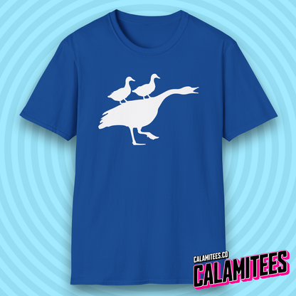 Duck Duck Goose Two Ducks Riding a Honking Goose Funny T-Shirt