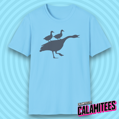 Duck Duck Goose Two Ducks Riding a Honking Goose Funny T-Shirt