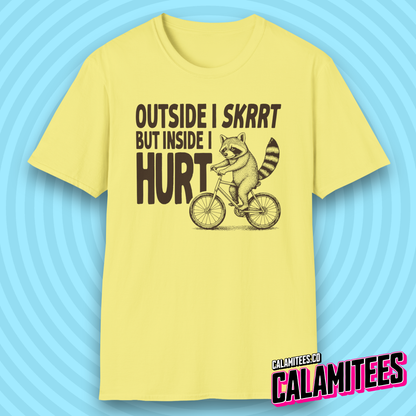 Outside I Skrrt But Inside I Hurt Raccoon Depression Humor T-Shirt