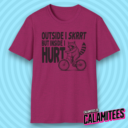 Outside I Skrrt But Inside I Hurt Raccoon Depression Humor T-Shirt