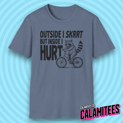 Outside I Skrrt But Inside I Hurt Raccoon Depression Humor T-Shirt