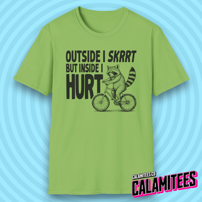 Outside I Skrrt But Inside I Hurt Raccoon Depression Humor T-Shirt