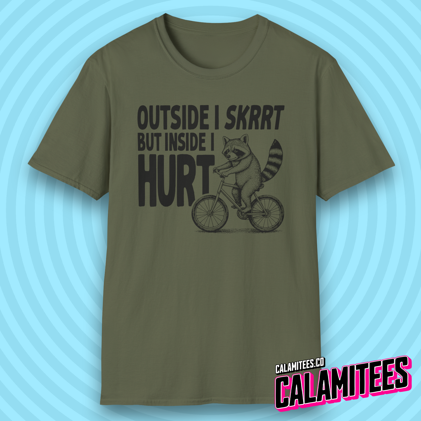 Outside I Skrrt But Inside I Hurt Raccoon Depression Humor T-Shirt