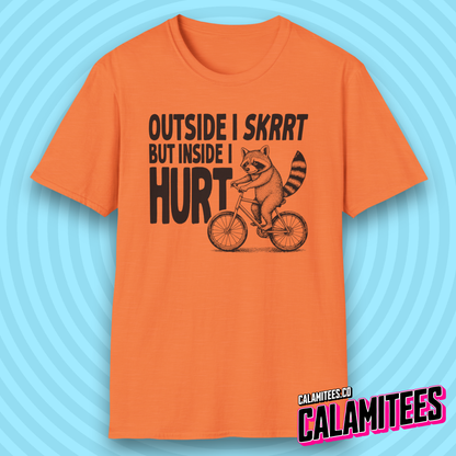 Outside I Skrrt But Inside I Hurt Raccoon Depression Humor T-Shirt