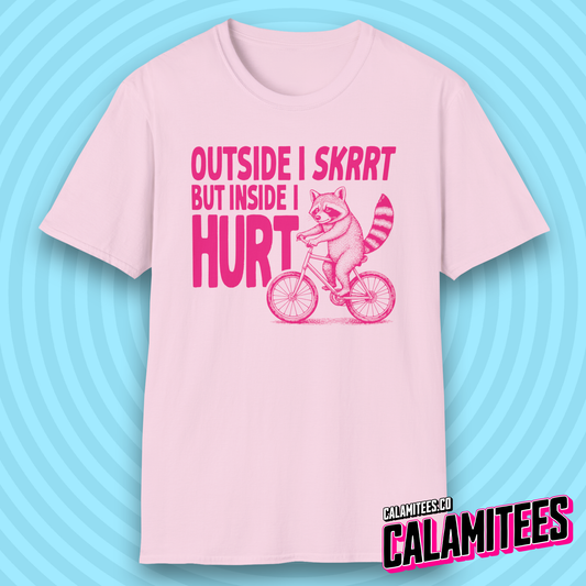 Outside I Skrrt But Inside I Hurt Raccoon Depression Humor T-Shirt