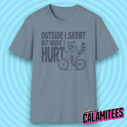 Outside I Skrrt But Inside I Hurt Raccoon Depression Humor T-Shirt