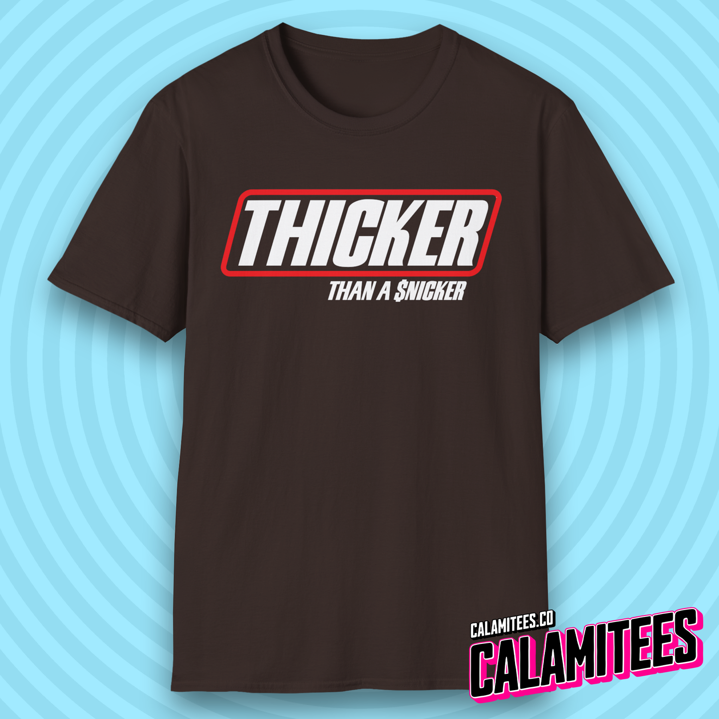 Thicker Than a Snicker Parody Logo Funny Joke T-Shirt