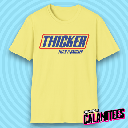 Thicker Than a Snicker Parody Logo Funny Joke T-Shirt