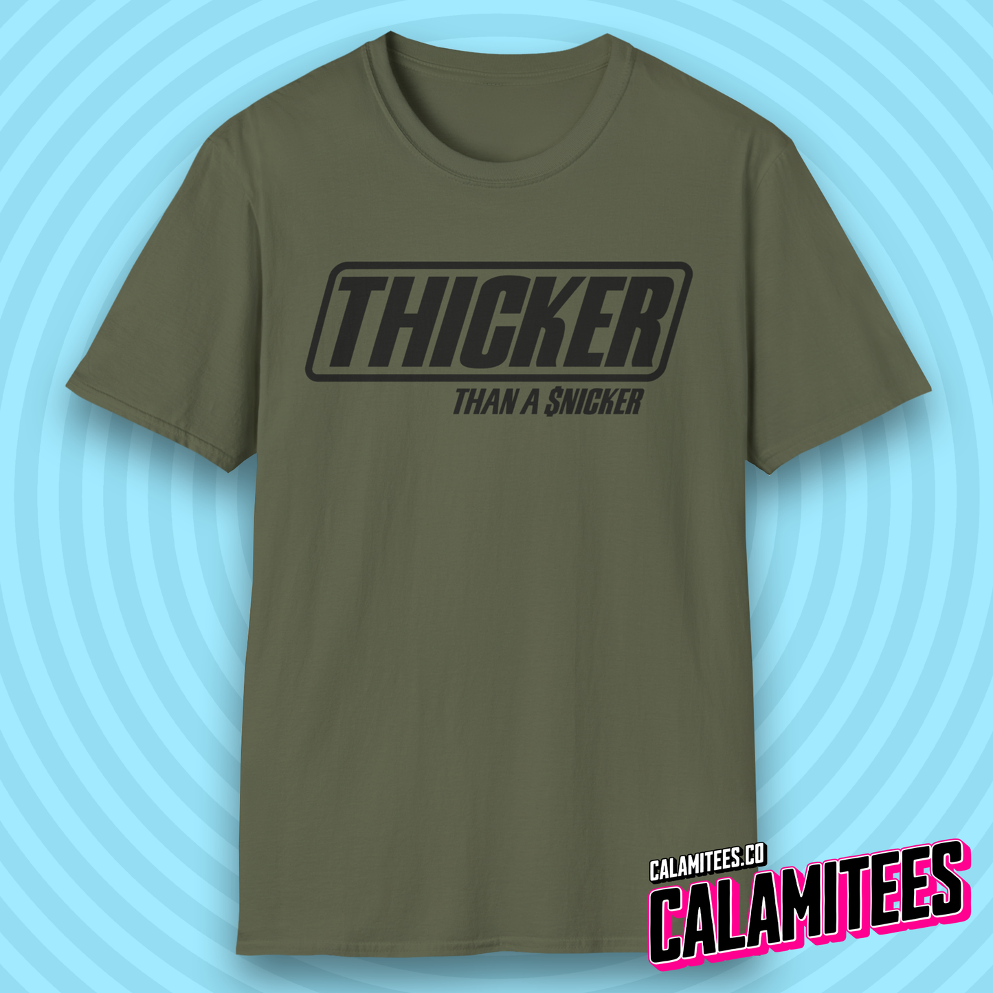 Thicker Than a Snicker Parody Logo Funny Joke T-Shirt