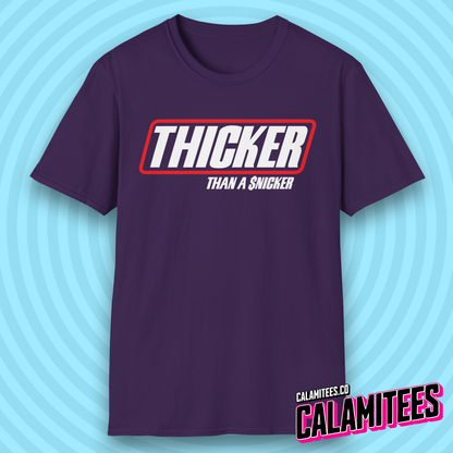 Thicker Than a Snicker Parody Logo Funny Joke T-Shirt