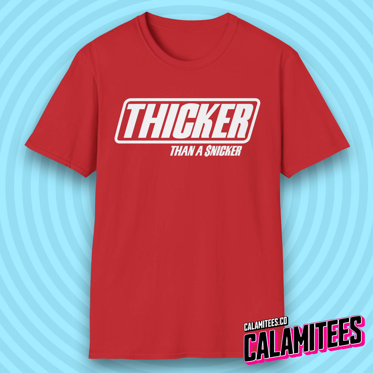 Thicker Than a Snicker Parody Logo Funny Joke T-Shirt