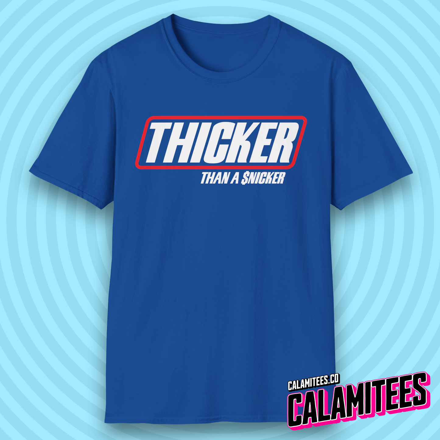 Thicker Than a Snicker Parody Logo Funny Joke T-Shirt