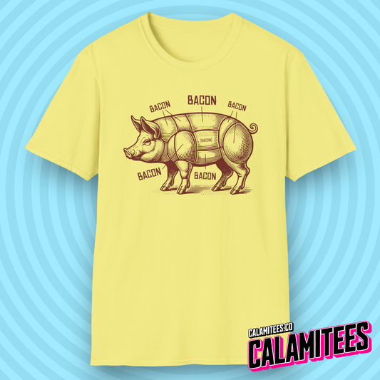 Bacon Pig Anatomical Pig Diagram with Bacon Labels T-Shirt