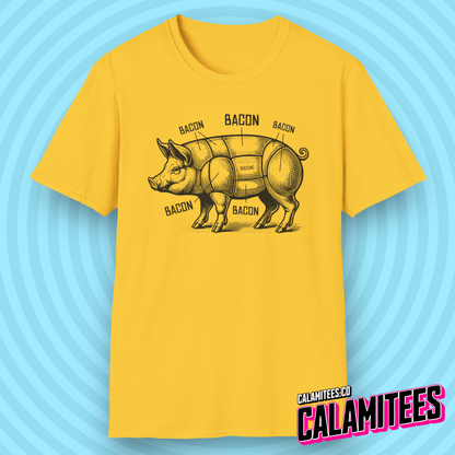 Bacon Pig Anatomical Pig Diagram with Bacon Labels T-Shirt