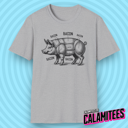 Bacon Pig Anatomical Pig Diagram with Bacon Labels T-Shirt