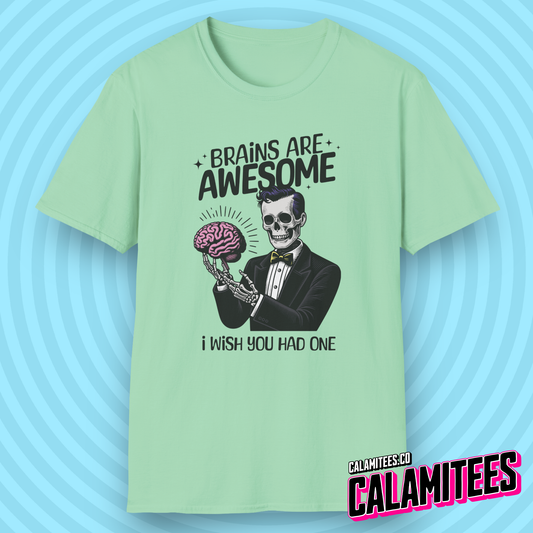 Brains Are Awesome I wish You Had One Game Show Skeleton Tuxedo T-Shirt