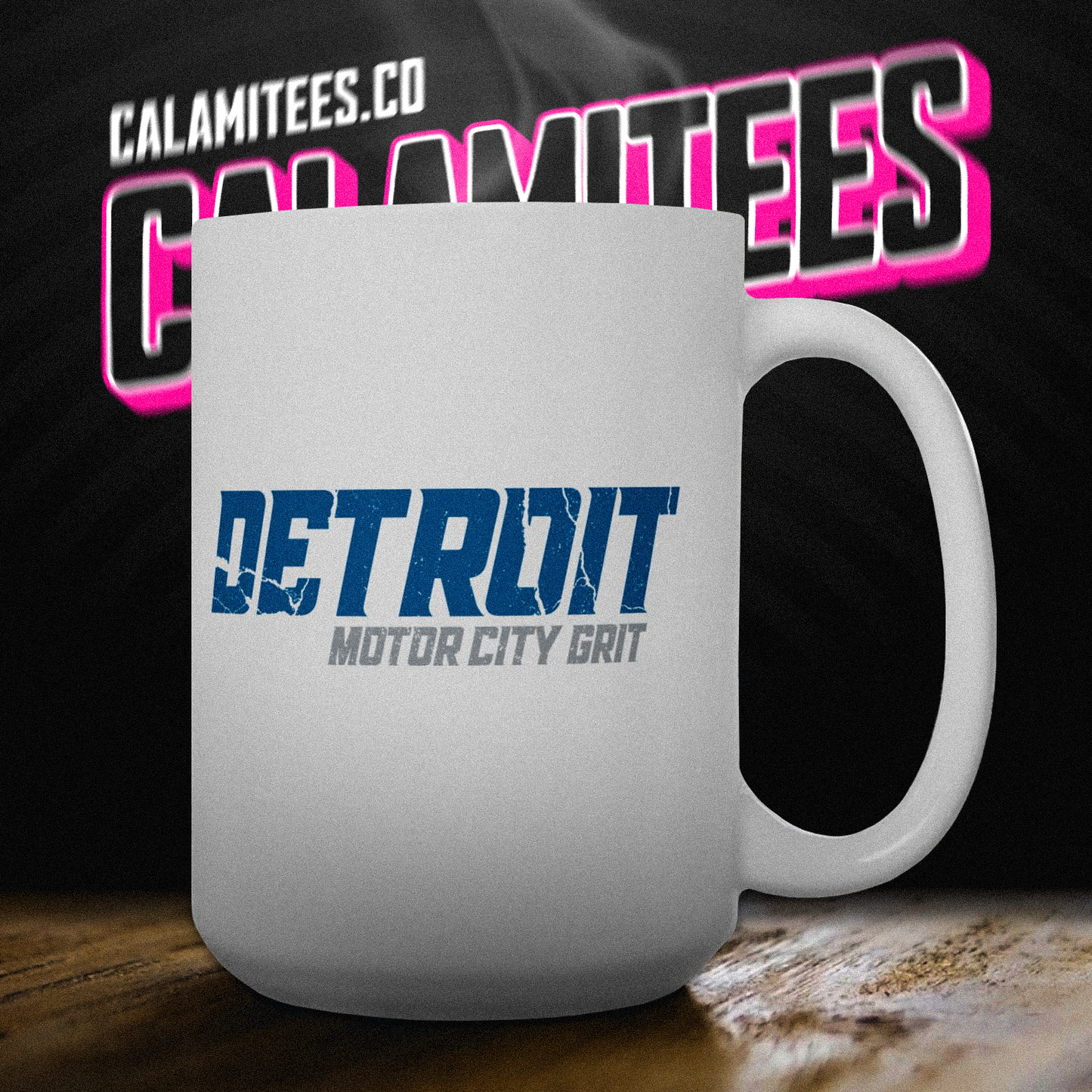 Detroit Motor City Grit Distressed Grunge Style Lions 15 oz Ceramic Coffee Mug