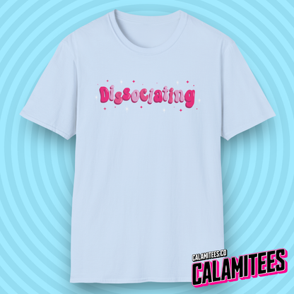 Dissociating Cute Sarcastic Pink Typographic Bubbly Letters with Twinkle Stars Graphic Tee for Space Cases and Day Dreamers T-Shirt
