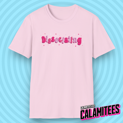 Dissociating Cute Sarcastic Pink Typographic Bubbly Letters with Twinkle Stars Graphic Tee for Space Cases and Day Dreamers T-Shirt