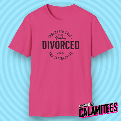 Divorced and Ready for Intercourse, Undamaged Goods Funny Adult Humor Graphic Tee for Divorcees Single or Separated T-Shirt