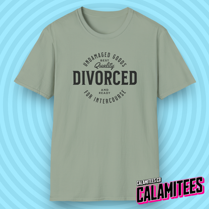 Divorced and Ready for Intercourse, Undamaged Goods Funny Adult Humor Graphic Tee for Divorcees Single or Separated T-Shirt