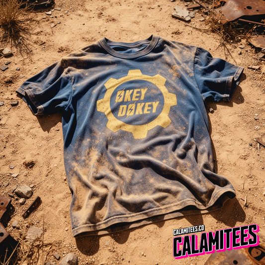 Okey Dokey Distressed Fallout Style Logo Graphic T-Shirt