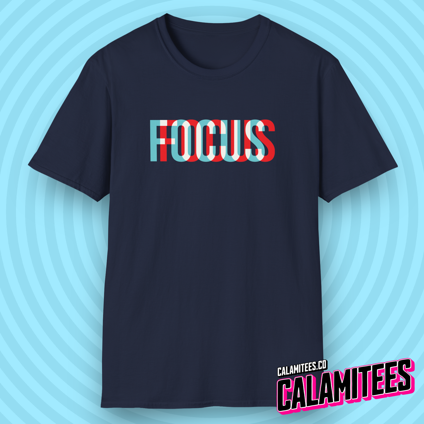 FOCUS Channel Shift Glitch Effect Text T-Shirt