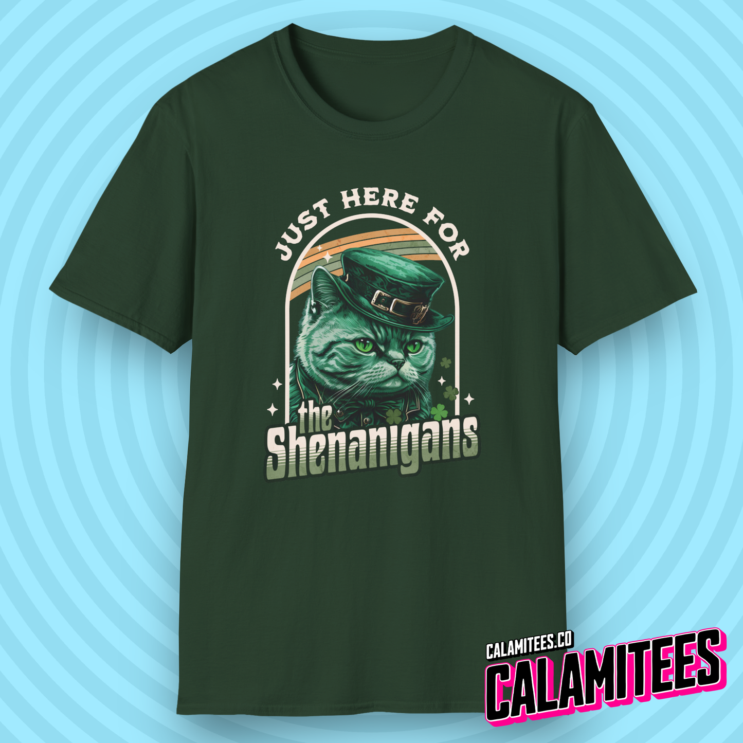 Just Here For The Shenanigans - Irish Leprechaun Cat T-Shirt