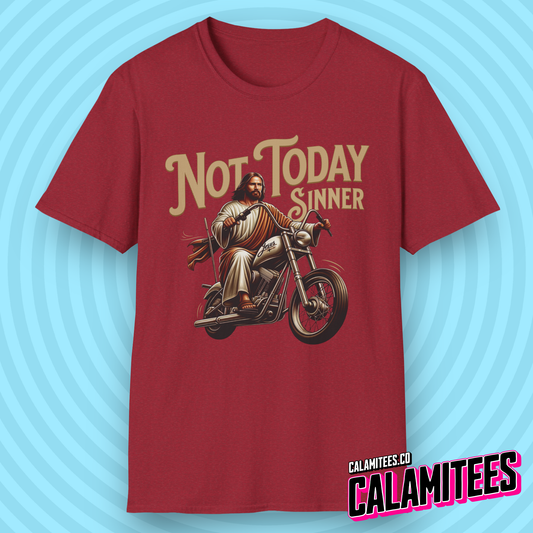 Not Today Sinner - Jesus on a Chopper Motorcycle T-Shirt