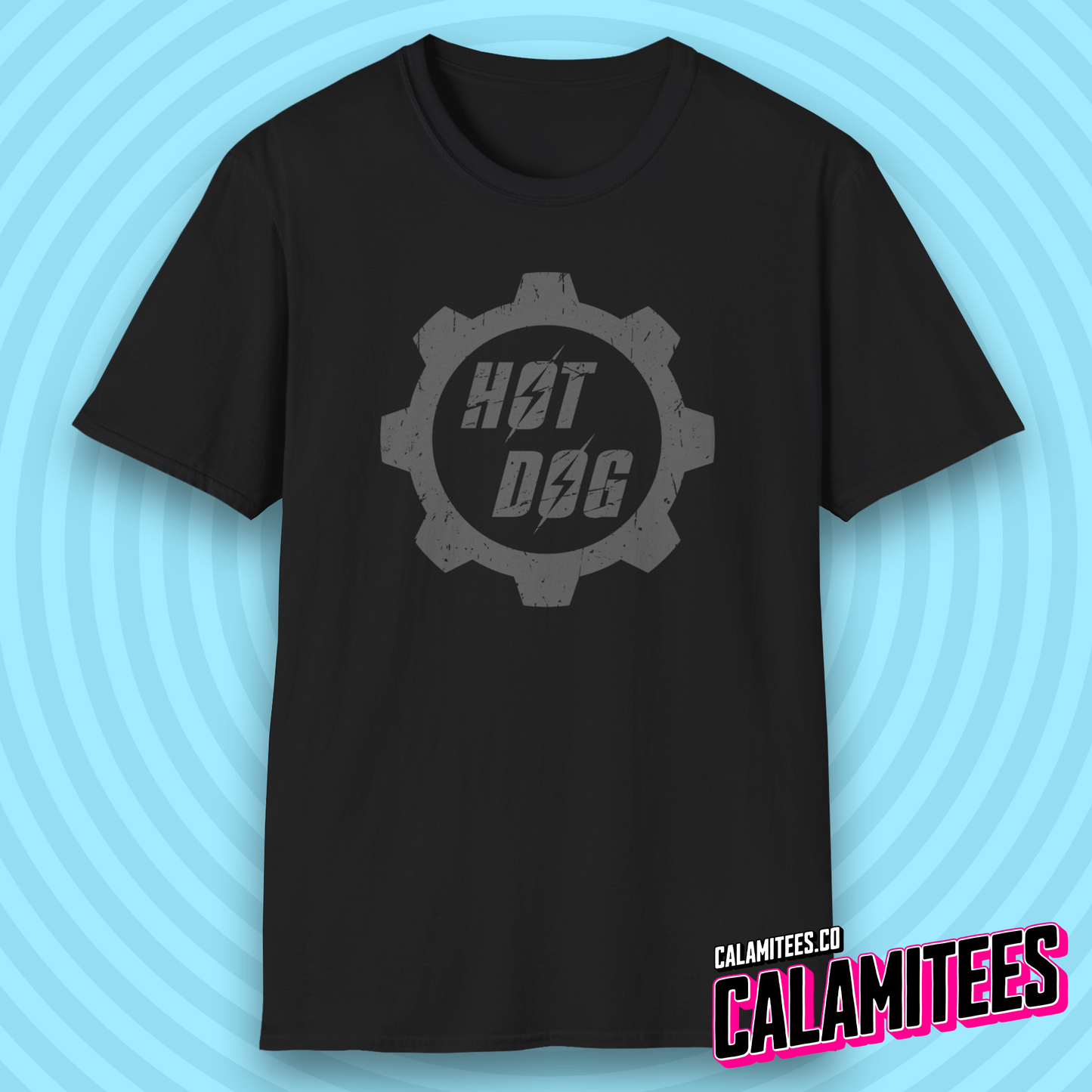 Hot Dog Distressed Fallout Style Logo Graphic T-Shirt
