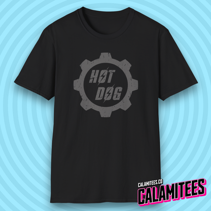 Hot Dog Distressed Fallout Style Logo Graphic T-Shirt