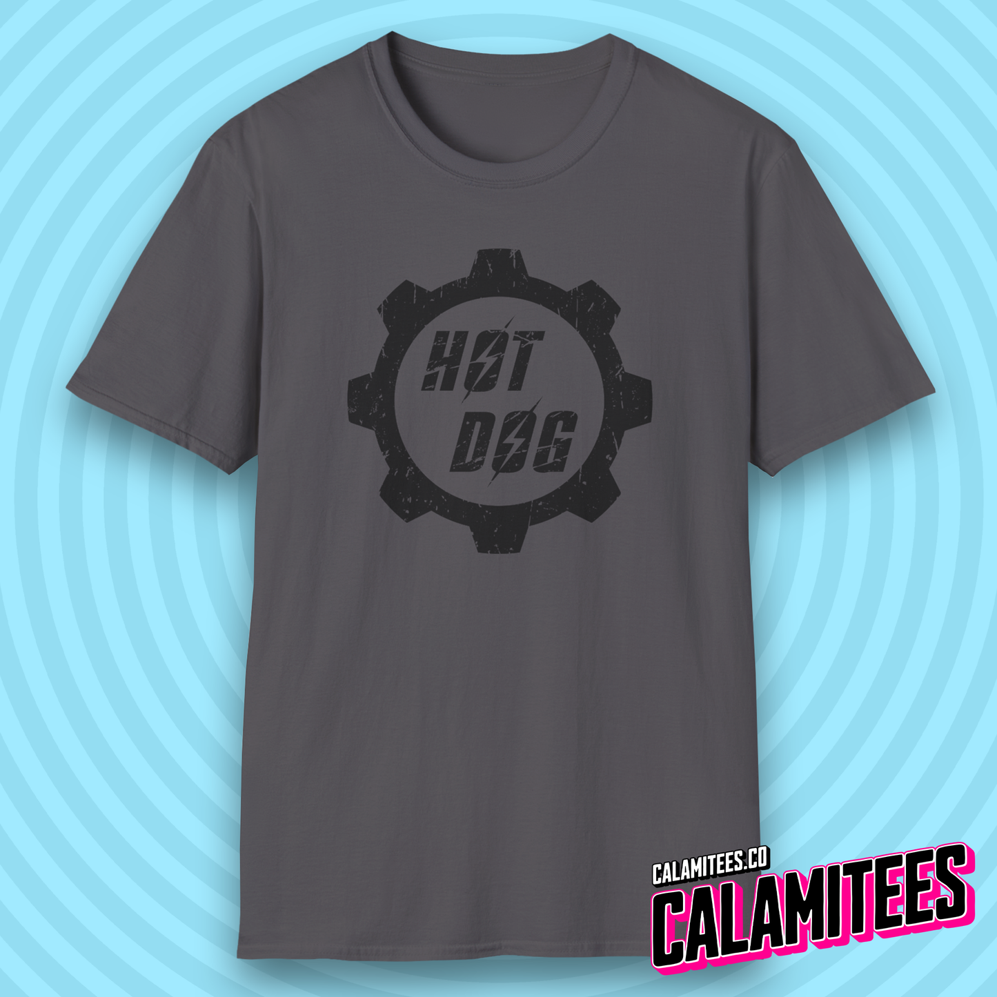 Hot Dog Distressed Fallout Style Logo Graphic T-Shirt