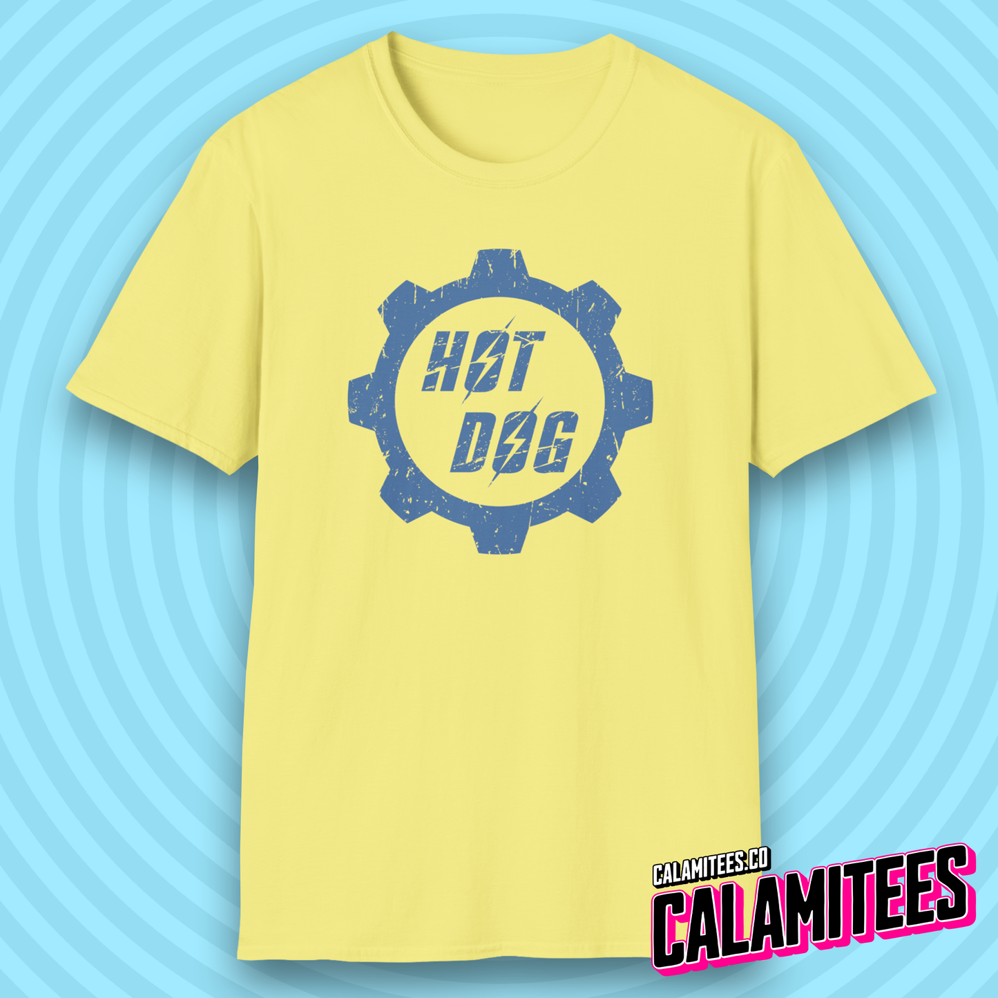 Hot Dog Distressed Fallout Style Logo Graphic T-Shirt