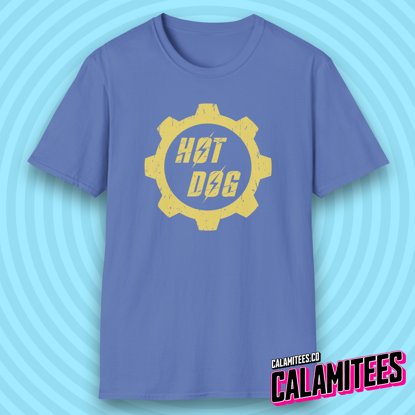 Hot Dog Distressed Fallout Style Logo Graphic T-Shirt