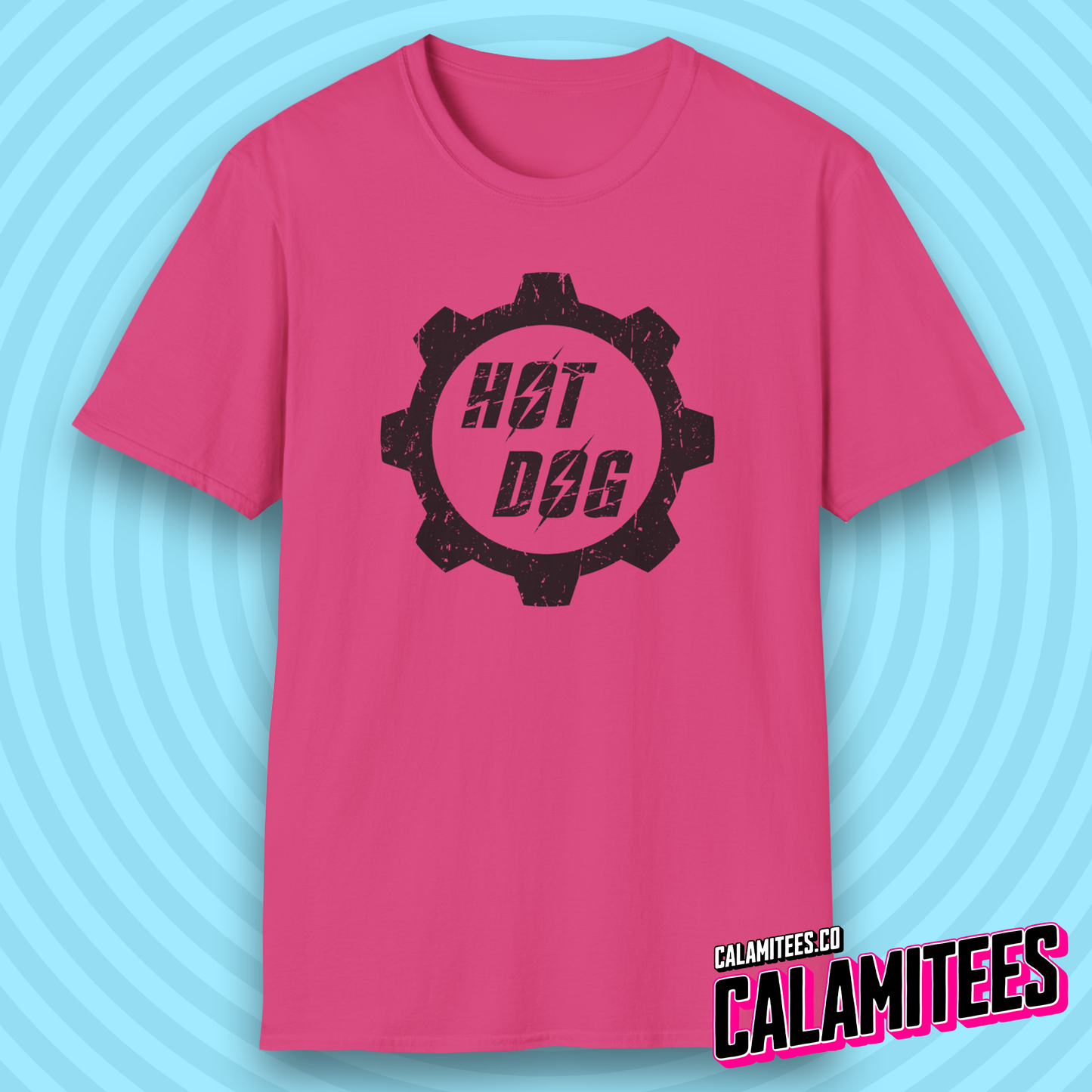 Hot Dog Distressed Fallout Style Logo Graphic T-Shirt