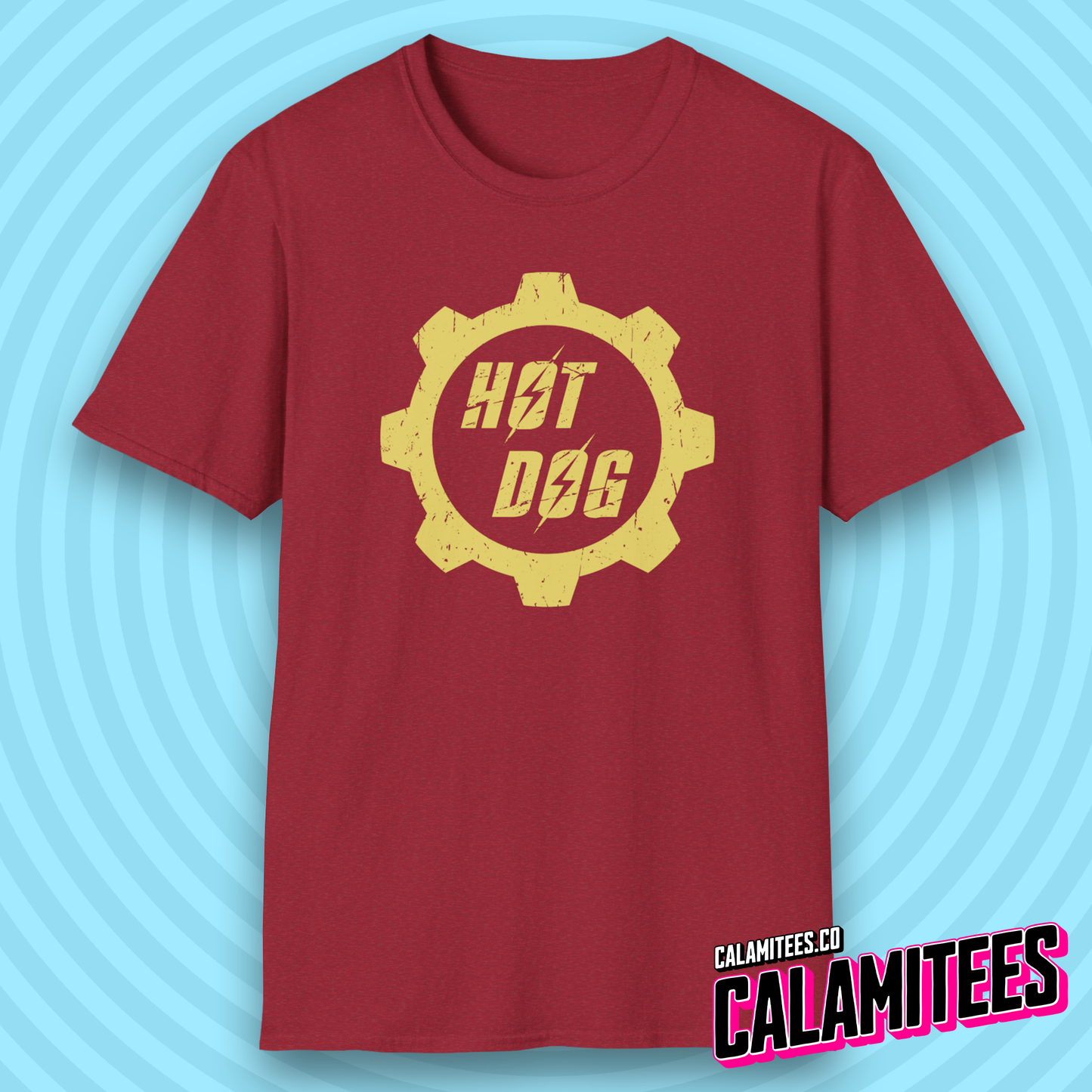 Hot Dog Distressed Fallout Style Logo Graphic T-Shirt