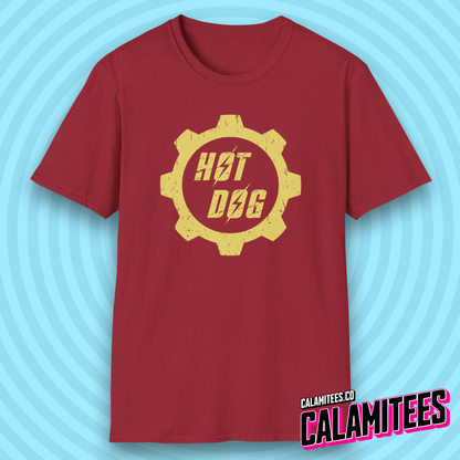 Hot Dog Distressed Fallout Style Logo Graphic T-Shirt