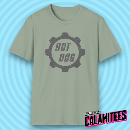 Hot Dog Distressed Fallout Style Logo Graphic T-Shirt