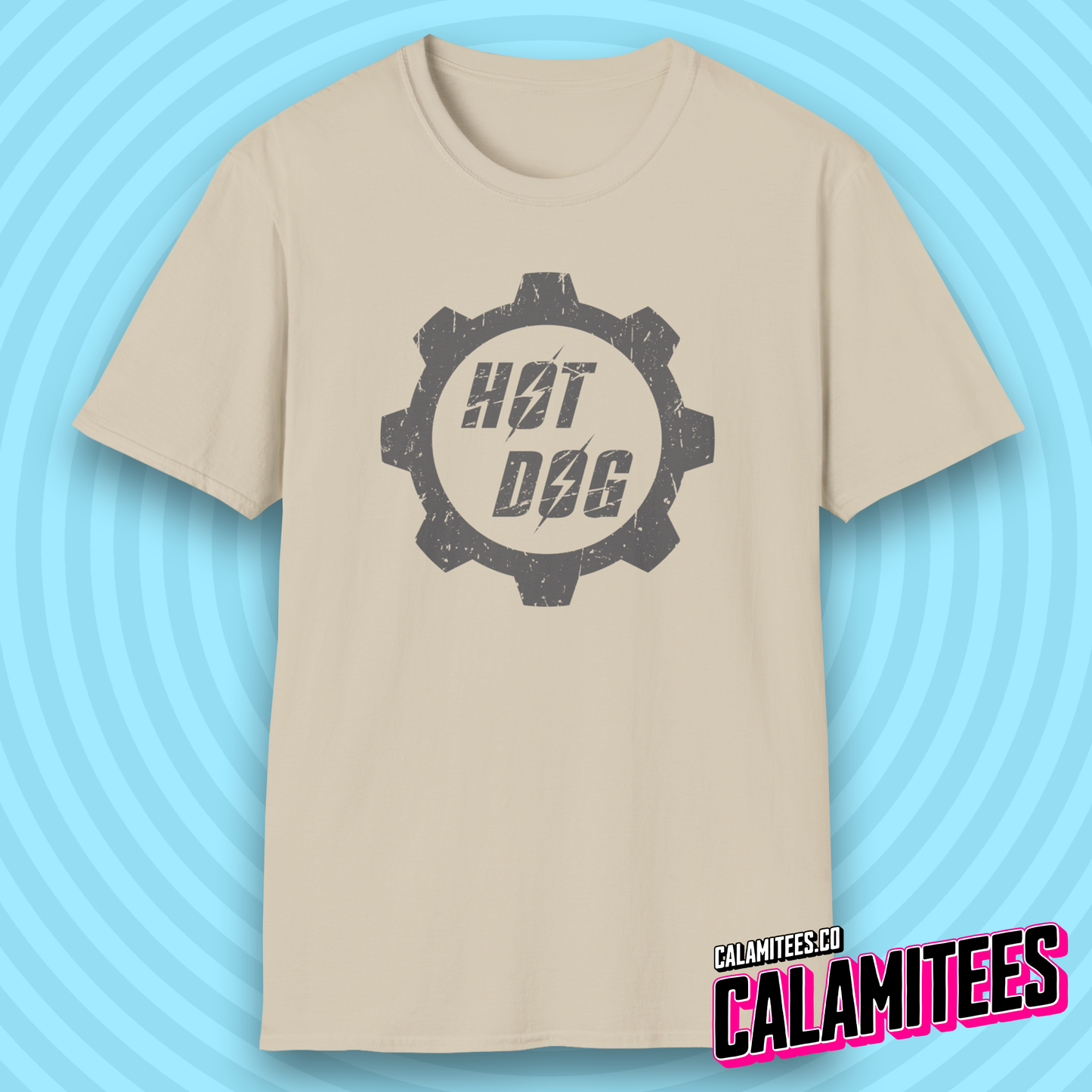 Hot Dog Distressed Fallout Style Logo Graphic T-Shirt