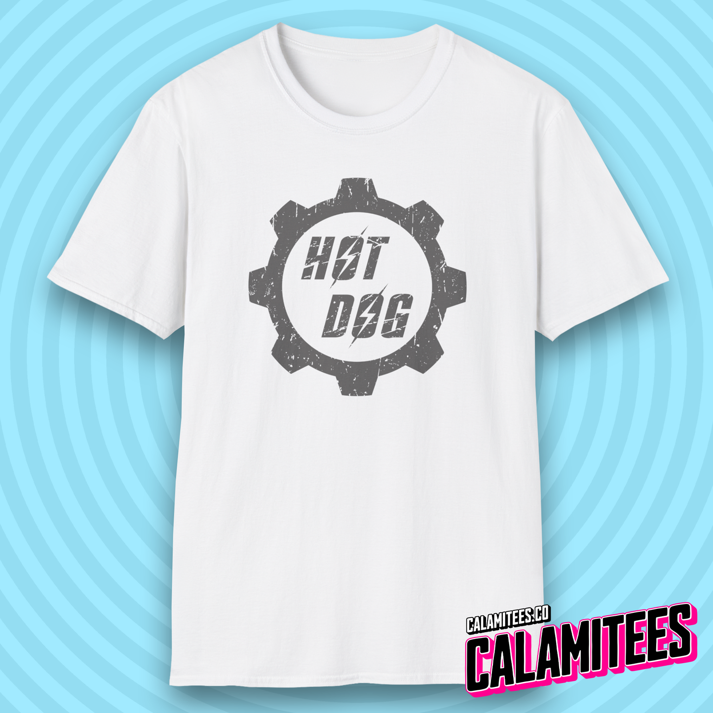 Hot Dog Distressed Fallout Style Logo Graphic T-Shirt