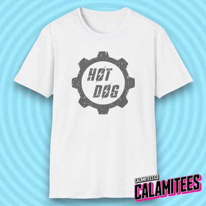Hot Dog Distressed Fallout Style Logo Graphic T-Shirt