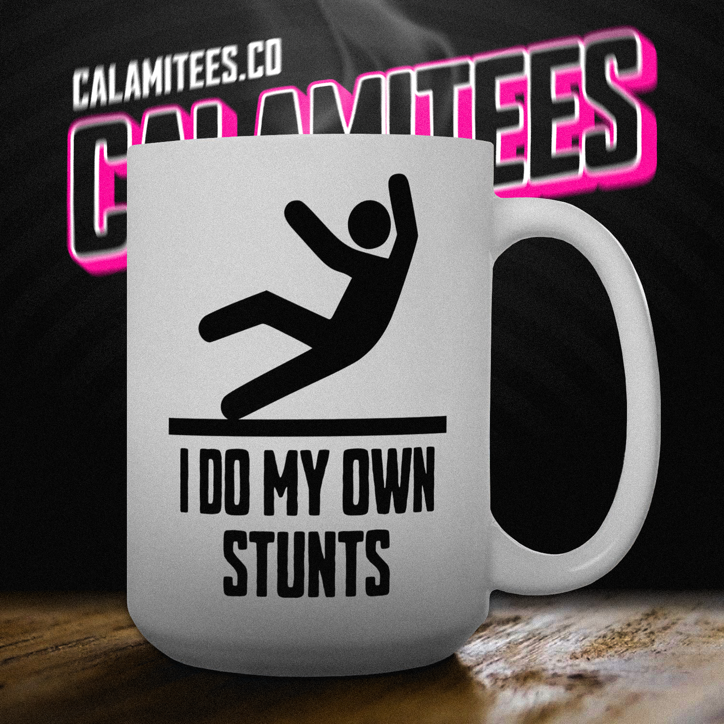 I Do My Own Stunts Wet Floor Sign Clumsy Falling Joke 15 oz Ceramic Coffee Mug