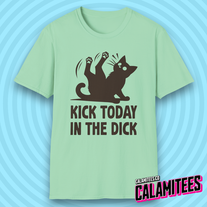 Kick Today in the Dick Funny Motivational Cat T-Shirt