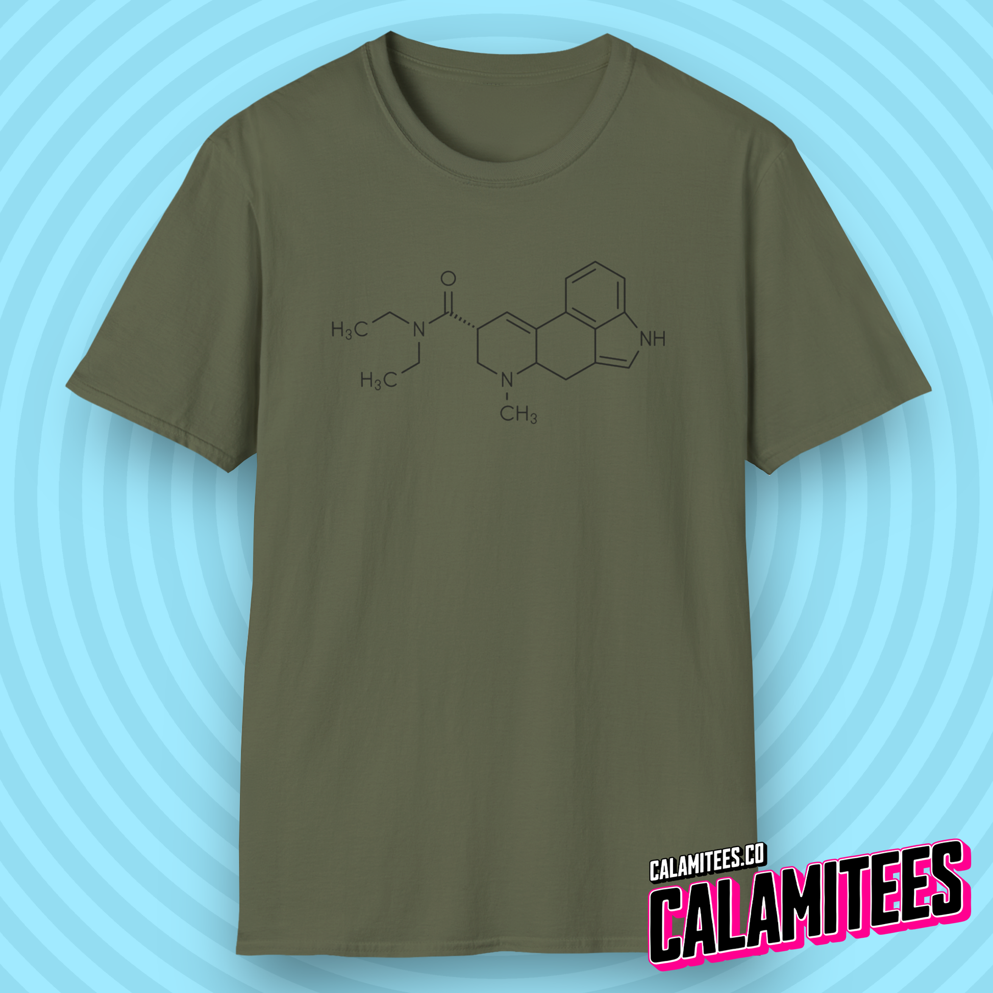 LSD Molecular Structure Illustration Lysergic Acid Diethylamide Chemistry Geek Graphic Tee Trippy Molecule T-Shirt