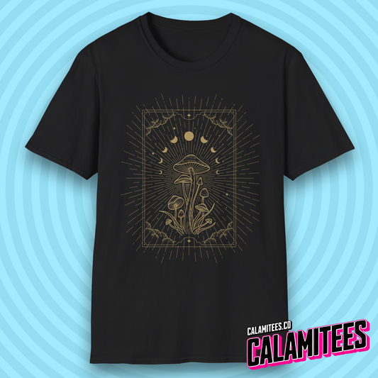 Mystical Cosmic Mushroom Celestial Moon Phases Spiritual Boho T-Shirt