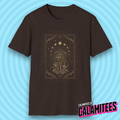 Mystical Cosmic Mushroom Celestial Moon Phases Spiritual Boho T-Shirt