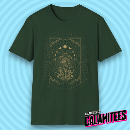 Mystical Cosmic Mushroom Celestial Moon Phases Spiritual Boho T-Shirt