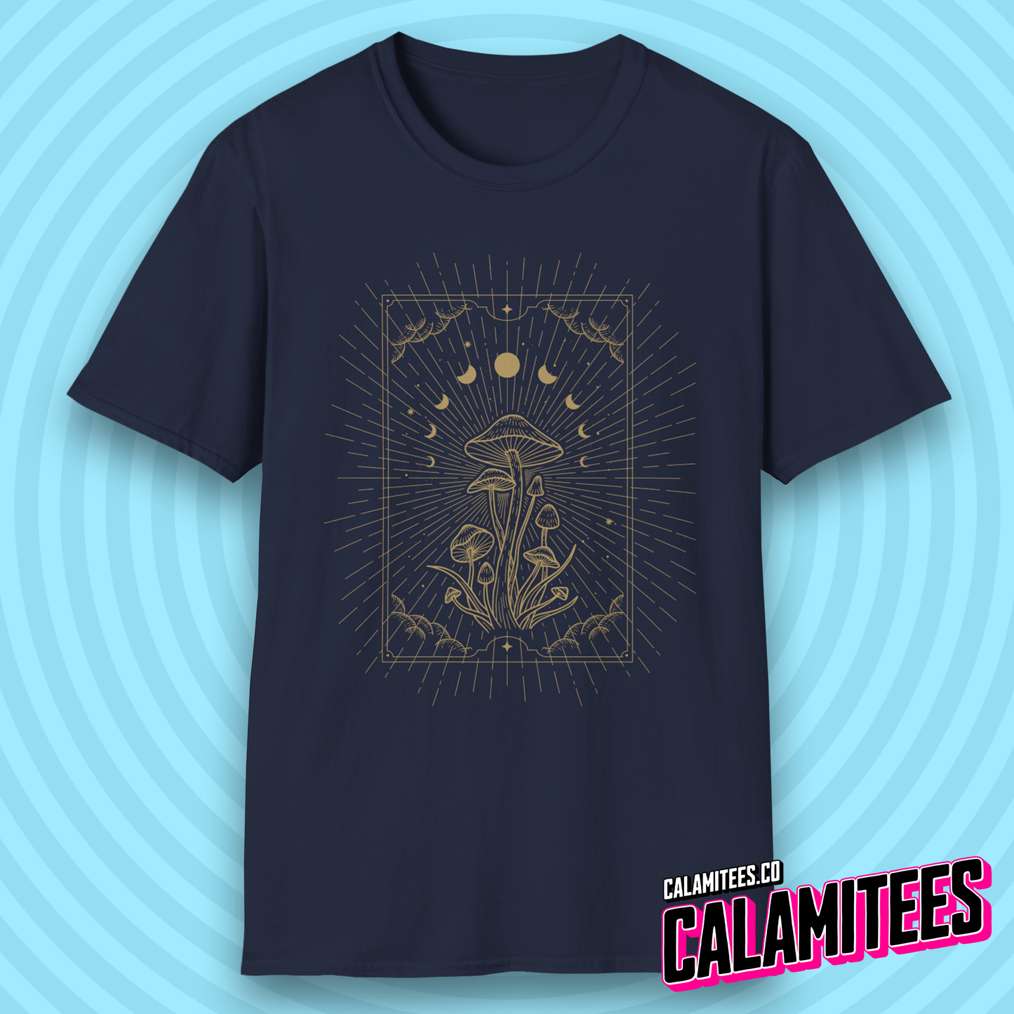 Mystical Cosmic Mushroom Celestial Moon Phases Spiritual Boho T-Shirt